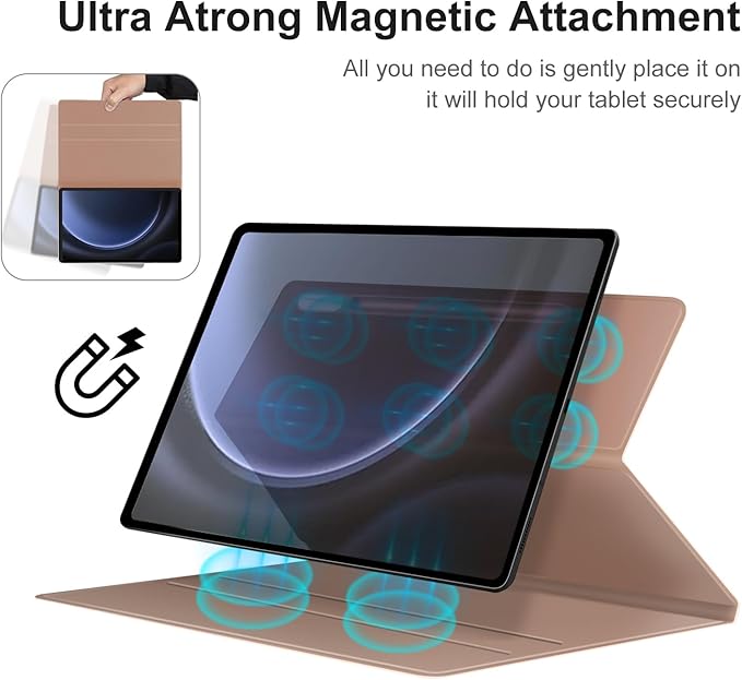 DUNNO Magnetic Case Cover for Samsung Galaxy Tab S10+ Plus 12.4-Inch 2024 / S9+ / S9 FE+ 12.4-Inch 2023 With S-Pen Holder Slim Lightweight Folio Tablet Case Auto Wake/Sleep (Rose Gold)