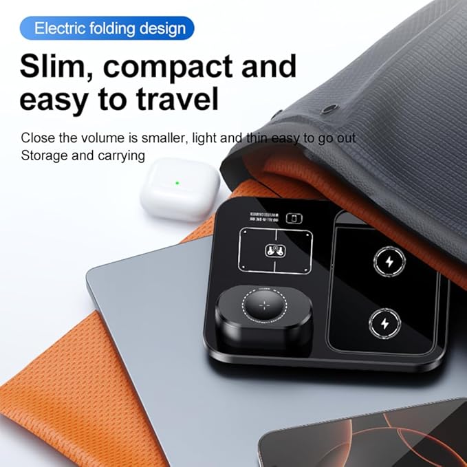 IHAO 3in1 Auto-Rising Wireless Charging Station 15W Fast Charge Ultra-Slim Foldable Design Wireless Charger for Phone Watch Earbud QC3.0 &amp PD Compatible