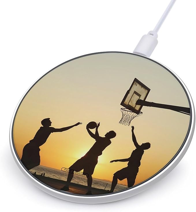 Playing Basketball at Sunset Wireless Charger Anti-Slip Wireless Charging Pad Slim Charger Mat for Men Women
