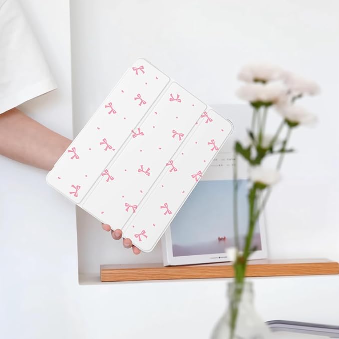 Cute Pink Bow Kawaii for iPad (A16) 11th Generation Case 11 Inch 2025 for iPad 10th Generation Case 10.9 Inch 2022 with Pencil Holder Auto Sleep/Wake White Leather Soft TPU Back Cover
