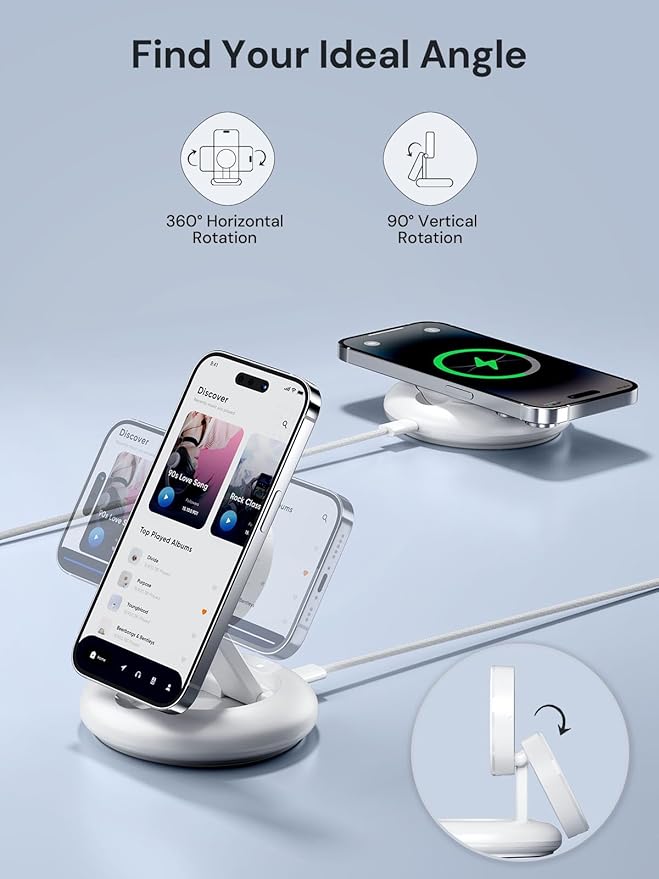 PowerLot Wireless Charger 15W Fast Qi2-Certified Wireless Charging Station Compatible with iPhone 16/15 /15 Plus / 15 Pro /15 Pro Max /14/13 /12 Qi2 Enabled Devices (20W PD Charger Included)