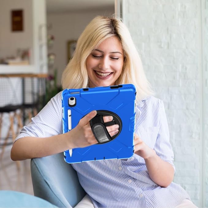 Case for iPad (A16) 11th/10th Generation Case: Protective Cover for iPad 11th Gen 11 Inch 2025 &amp10th Gen 10.9 2022 with Screen Protector- Stand- Shoulder Strap- Handle- Pencil Holder-Black+Blue
