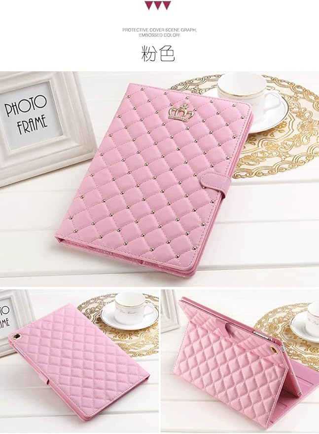 Cute Crown Case for iPad Air 3 10.5'' 2019/ iPad Pro 10.5'' 2017Pu Leather Rhinestones Elegant Smart Auto Sleep/Wake Stand Shockproof for Apple iPad 10.5'' Air 3/ iPad Pro 2017(Pink)