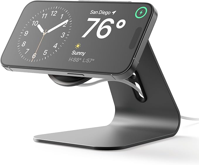elago MS4 Charging Stand Compatible with MagSafe Charger Aluminum Stand Compatible with iPhone 17/16/15/14/13/12 Series Designed for iOS17 Standby Mode (Cable Not Included) (Black)