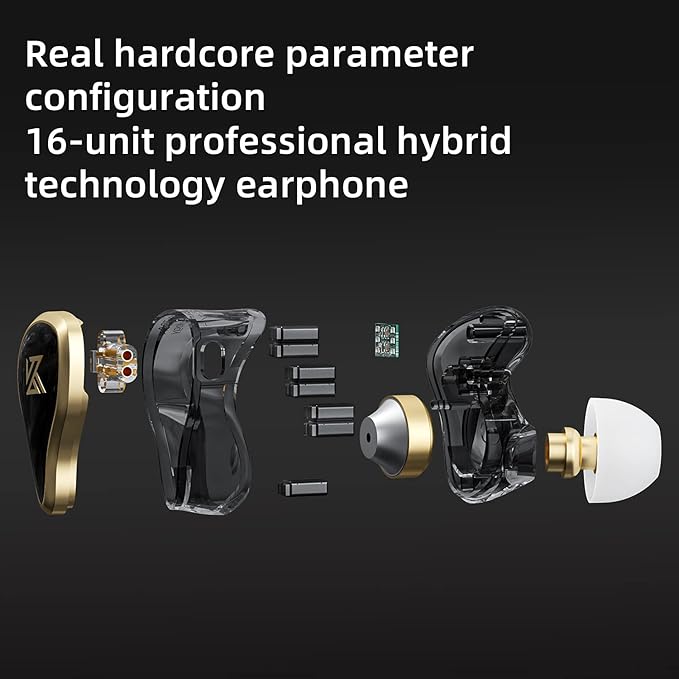 KZ ZAS in-Ear Headphones Wired Earbuds IEM Headphones 8-Unit Hybrid High-Frequency 7BA+ 1DD HiFi Stereo Sound Earphones Noise Cancelling Earbuds(with MicBlack)
