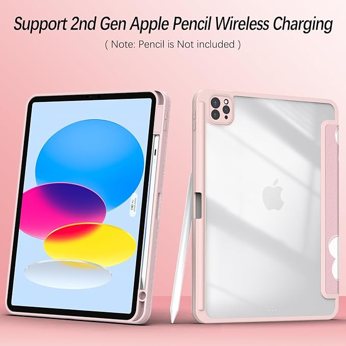 Case for iPad Air 13 Inch M3 2025/M2 2024 iPad Pro 12.9 inch 6th /5th /4th/ 3rd Generation (2022/2021/2020/2018) Case Cover with Pencil Holder/Clear Back Auto Sleep/Wake Pink White Flower