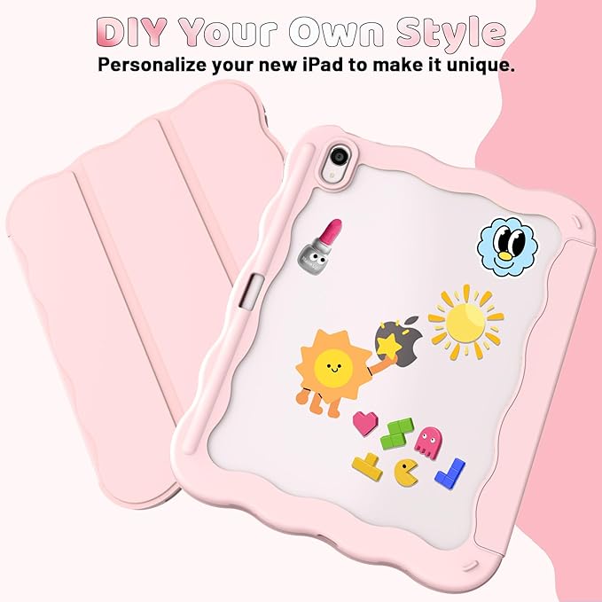 Compatible with iPad (A16) 11th Generation Case 11 Inch 2025 iPad 10th Generation Case 10.9 Inch 2022 with Pencil Holder Wave-Edge Slim Trifold Stand Protective Cover Auto Wake/Sleep Pink