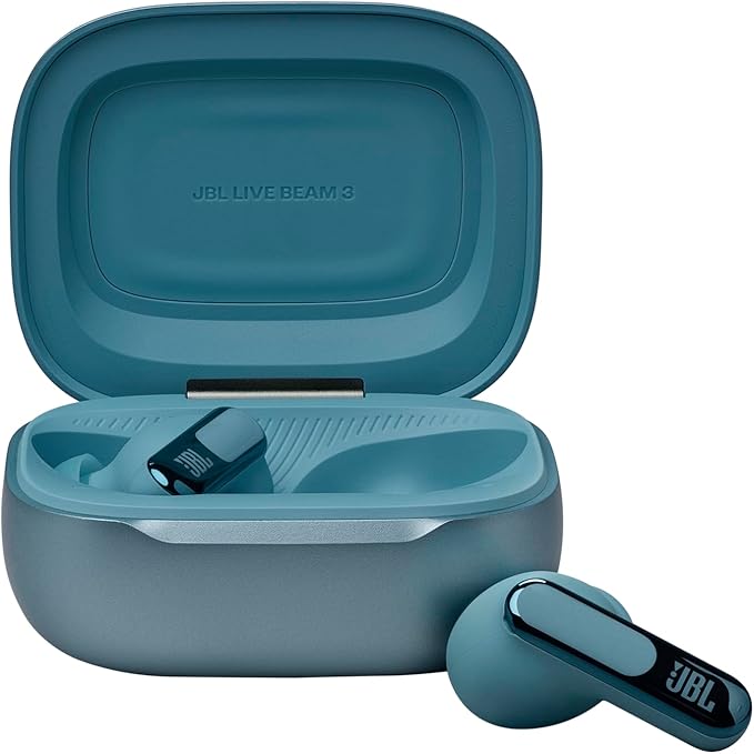 JBL Live Beam 3 - True Wireless Noise-Cancelling Stick-Closed Earbuds 48Hrs Total Playback Wireless Charging 6 Mics for Perfect Calls Multi-Point Connection IP55 Waterproof and dustproof (Blue)