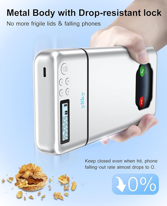 ySky Metal Phone Lock Box with TimerPortable Timed Phone Lock Box for iPhone and Android Phones Self-Control Timer Phone Locker to Help KidsStudents Adults Focus Back Phone Jail Box