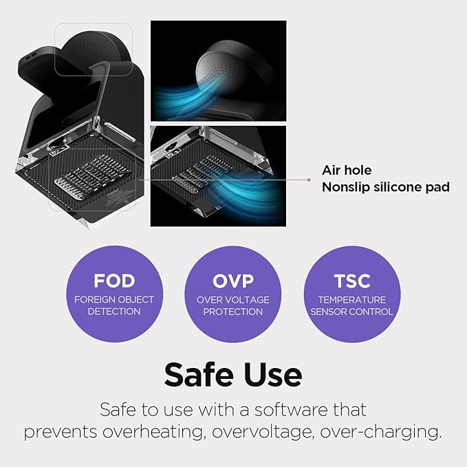 mooas Crystal Lamp 3 in 1 Mag-safe Wireless Charging Stand (Black) 2 Color Nightlight 3 in 1 wireless charger Compatible with iPhone 12/13/14/15 Galaxy S21 S22 S23 S24 Apple watch Galaxy watch