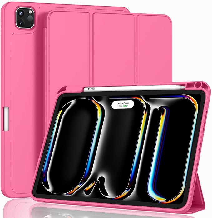 ZryXal iPad Pro 11 Inch Case (M5) 2025/ (M4) 2024 (Model: A2836/A2837/A3006) Trifold Stand Smart Cover with Pencil Holder and Soft TPU Back Auto Wake/Sleep (New Watermelon)