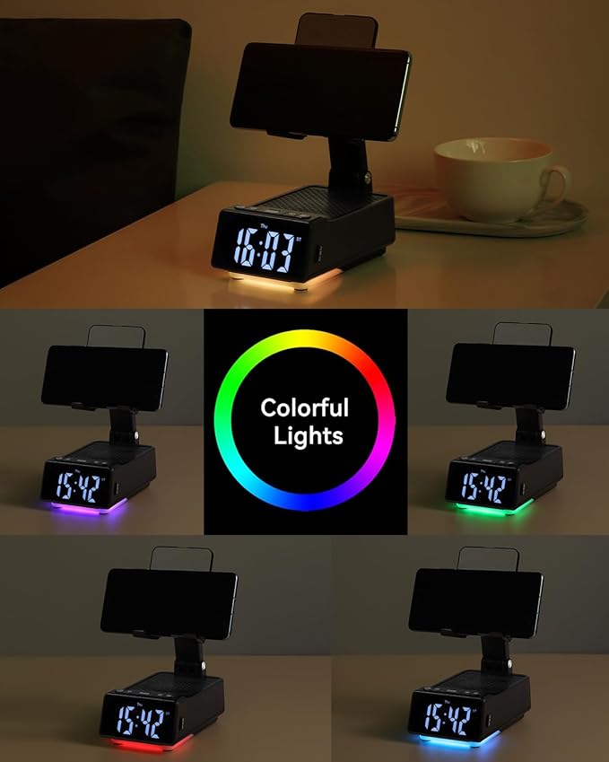 Father's Day Gifts for Dad Birthday Gifts for Men 7 in 1 Phone Stand Bluetooth Speaker with Alarm Clock Wireless Charger Light USB Playback &amp Hands-Free Calling