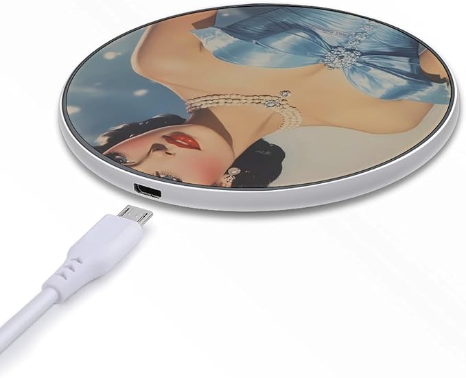 Vintage Women Magazine Blue Dress Phone Charger Magnetic Charging Pad Anti-Slip with USB Cable