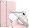 kenke Case for iPad Air 13 Inch (M3 2025/M2 2024) iPad Pro 12.9 Inch 6th/5th Generation (2022/2021) with Pencil Holder Y Folding Stand Cover with Hard Clear PC Back Support Touch ID Light Pink