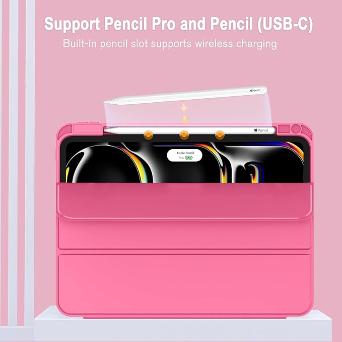 ZryXal New iPad Pro 13 Inch Case (M5) 2025 / (M4) 2024 with Pencil Holder Smart iPad Case [Support Pencil Pro and Pencil (USB-C)] Support Touch ID and Auto Wake/Sleep (Watermelon)