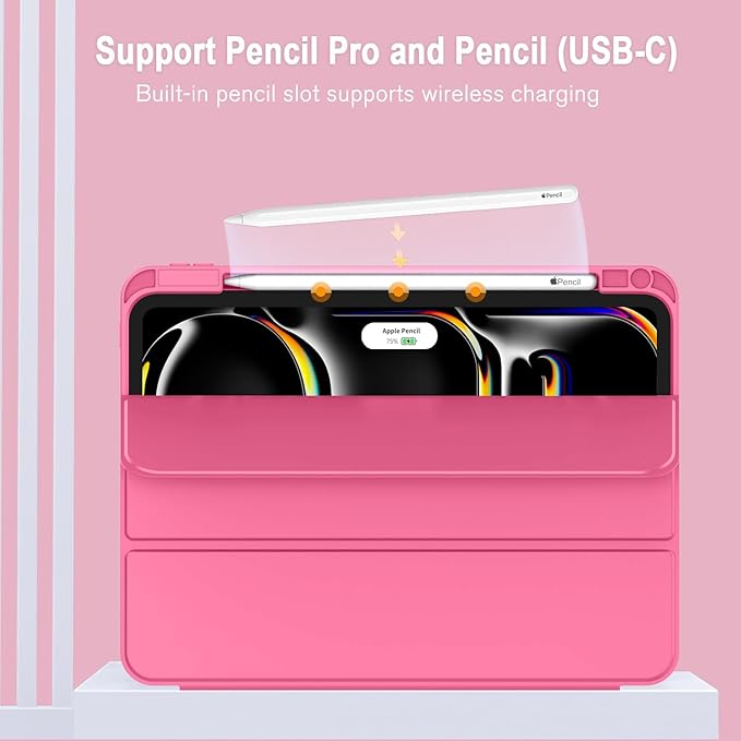 ZryXal iPad Pro 11 Inch Case (M5) 2025/ (M4) 2024 (Model: A2836/A2837/A3006) Trifold Stand Smart Cover with Pencil Holder and Soft TPU Back Auto Wake/Sleep (New Watermelon)