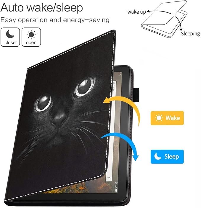 Case for All-New Kindle Fire HD 10/Fire HD 10 Plus Tablet (11th Generation 2021 Release) Premium PU Leather Cover with Card Slot &amp Pencil Holder Cute Black Cat Face
