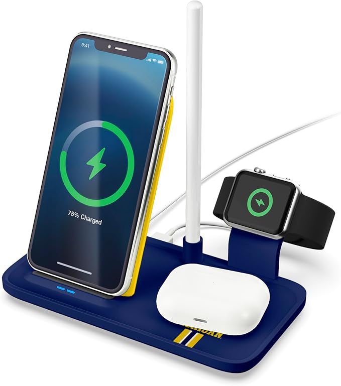 SOAR NCAA 4-in-1 Wireless Charging Docking Station: Fast Charge for iPhone Apple Watch Air Pods &amp Apple Pencil