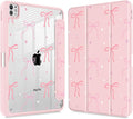 Tuiklol for iPad Pro 11 Inch (M5 2025 / M4 2024) Case Buit-in Pencil Holder with Slim Clear Back Cover Protection Trifold Stand-Auto Wake/Sleep Tablet Case Black Flower Pink Bows