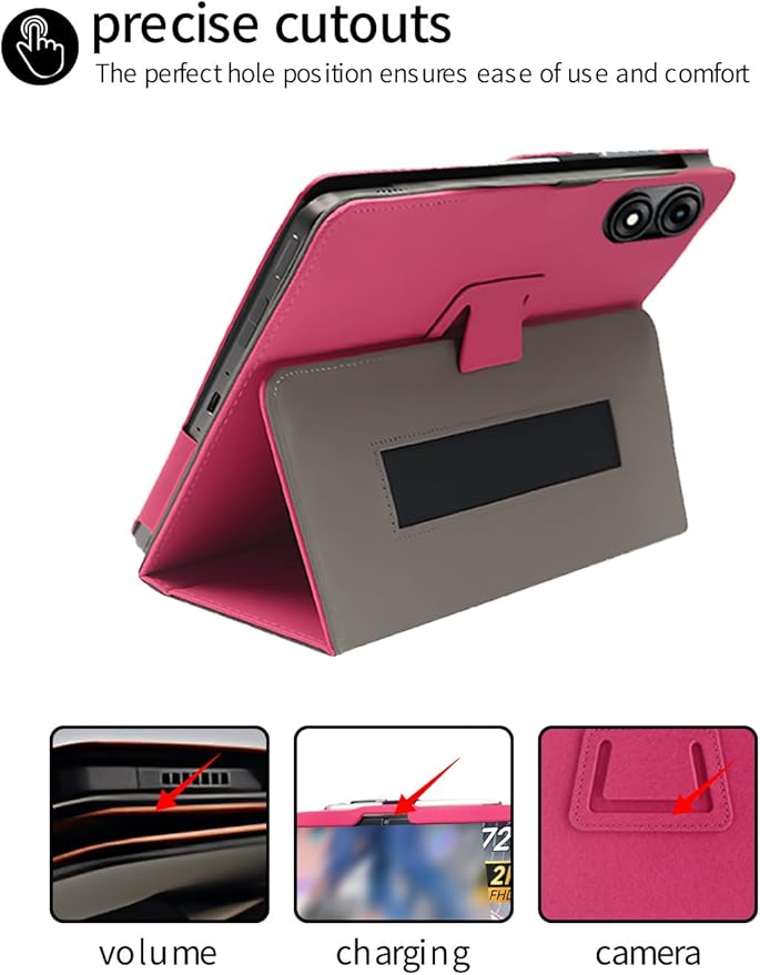 for TABWEE T60 Pro/VekfulPC T60 Pro 13.4 Inch Android Tablet CaseBOVUGAC Folding Stand Protective Cover with Pencil Holder and Wrist StrapFull Protection Premium PUScratch Resistant(Rose Red)