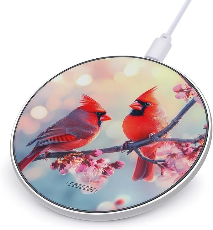 Cardinal Bird Flowers Wireless Charger Anti-Slip Wireless Charging Pad Slim Charger Mat for Men Women