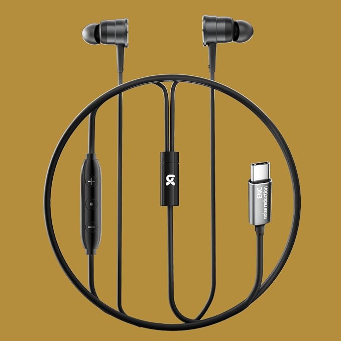 Wired Headphones Deep Bass Noise-Canceling Clear CallsMulti-Purpose In-Ear Stereo Bass Wired Earbuds with Mic Noise Reduction Compatible with iPhone 17 Pro 16 15 Android Tablets (USB C plug)