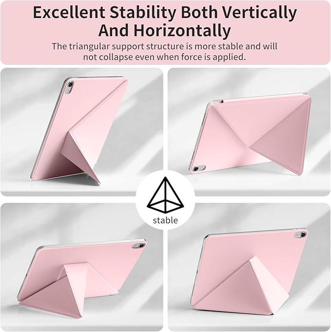 for iPad A16 Case iPad 11th/10th Generation Case (2025/2022) Removable Magnetic Cover Ultra Slim Shockproof Adjustable Portrait/Landscape Stand with Raised Screen View Auto Sleep/Wake Pink
