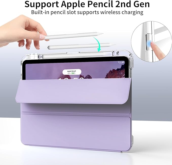 Case for iPad Air 13 Inch M3/M2 (2025/2024) &amp Pro 12.9 Inch 6th/5th/4th/3rd Generation 2022/2021/2020/2018 with Pencil Holder2 in 1 Detachable Trifold Sliding Cover with Clear Back Shell Purple