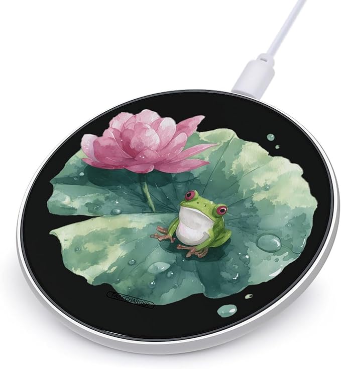 Watercolor Frogs Lotusflower Phone Charger Magnetic Charging Pad Anti-Slip with USB Cable