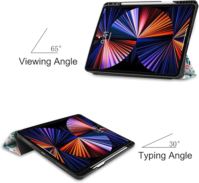 DONGKE Case for iPad Pro 12.9 inch 6th Generation 2022 Built-in Pencil Holder + Trifold Stand + Auto Wake/Sleep + Protective Cover for iPad Pro 12.9 5th/4th/3rd Gen - Flower