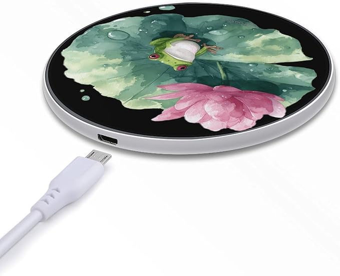 Watercolor Frogs Lotusflower Phone Charger Magnetic Charging Pad Anti-Slip with USB Cable