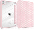 Case for iPad Pro 11 Inch (M5 2025 M4 2024) – [Built-in Pencil Holder] Shockproof &amp Stylish Clear Hard Back + Soft TPU Edge Magnetic Trifold Stand Auto Wake/Sleep Pink White dot