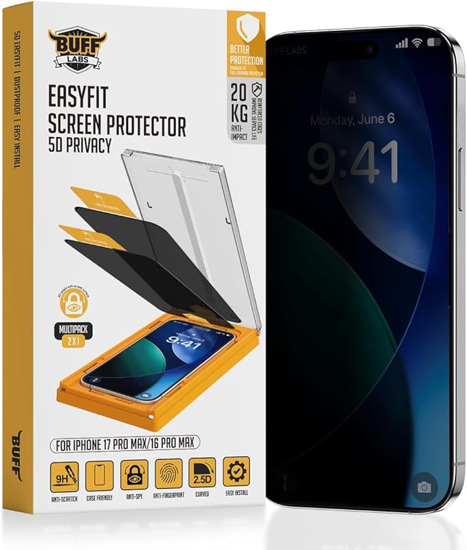 2-Pack Privacy Screen Protector for iPhone 17 Pro Max | iPhone 16 Pro Max [6.9”] Anti-Spy Tempered Glass with Auto-Alignment Kit - Confidential Filter Bubble-Free Case-Friendly