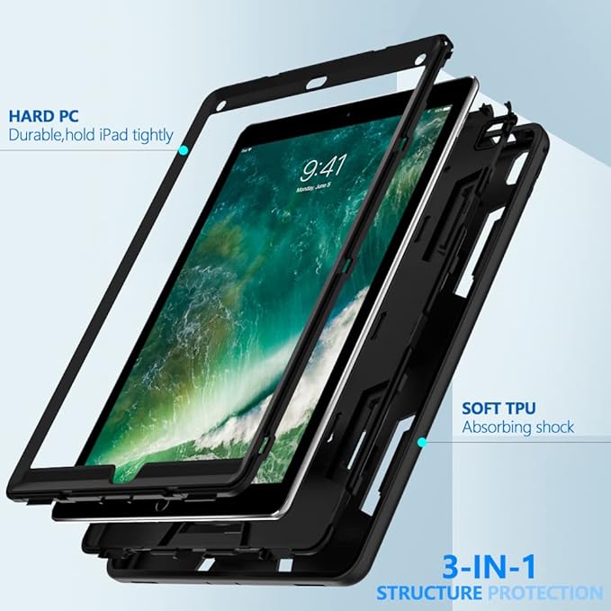 Puxicu Case for iPad Pro 12.9 Case 2017/2015 (Old Model1st &amp 2nd Gen) Heavy Duty Rugged Protective Cover for iPad Pro 12.9 (Model: A1584 A1652 A1670 A1671) Black