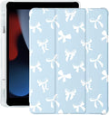 Cute Kawaii Bow for iPad mini 7 A17 Pro 2024/iPad Mini 6 Case with Pencil Holder Auto Sleep/Wake Blue Leather Soft TPU Back Cover