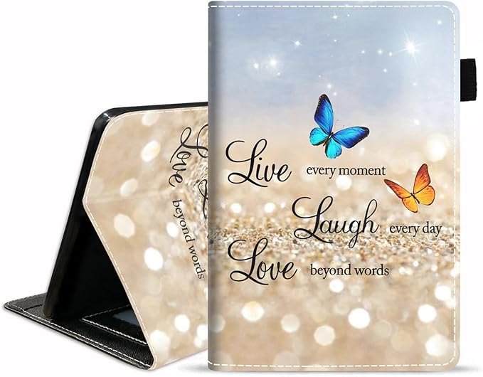 Case for All-New Kindle Fire HD 10/Fire HD 10 Plus Tablet 10.1 inch (11th Generation 2021 Released) - Inspirational Quote Live Laugh Love Design Slim PU Leather Cover with Auto Sleep Wake