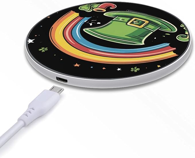 Irish Hat St Day Partick Rainbow Phone Charger Magnetic Charging Pad Anti-Slip with USB Cable