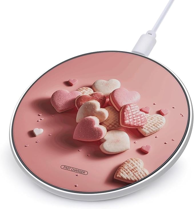 Valentine's Day Food Wireless Charger Fast Wireless Charging Pad with USB Cable 10W Anti-Slip Magnetic Wireless Charger Portable Slim Charger Puck Travel Charging Station
