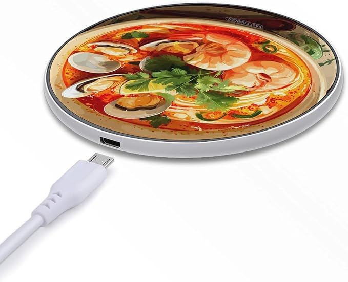 Tom Yum Goong Soup Shrimp Oysters Fast Portable Charger 10W Funny Graphic Phone Charging Pad with USB Cable