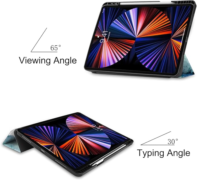 DONGKE Case for 2022/2021/2020/2018 iPad Pro 11 inch Gen 4/3/2/1 - Slim Protective Case - Built in Pencil Holder Support Charging - Trifold Stand &amp Sleep/Wake Cover - Watercolor Blue Floral