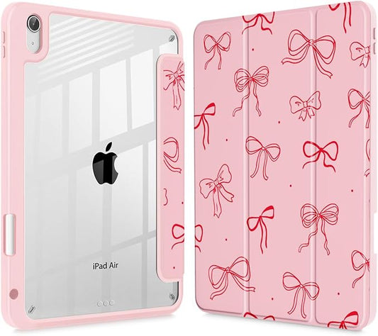 Case for iPad Air 11'' (M4 2026/M3 2025/M2 2024)/ iPad Air 10.9'' Air 5th /4th Gen Shockproof Cover with Clear Back Shell &amp Penceil Holder Auto Wake/Sleep Stand Cover Pink Bows