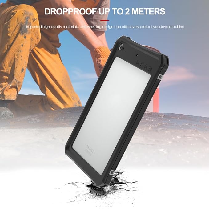 Compatible with iPad mini 4/5 7.9-inch Waterproof Case A2133 A2124 A2126 IP68 Slim Shock-Dust-Snow-Proof Full-Body Sealed Underwater TPU PC Outdoor Transparent Cover with Kickstand Lanyard
