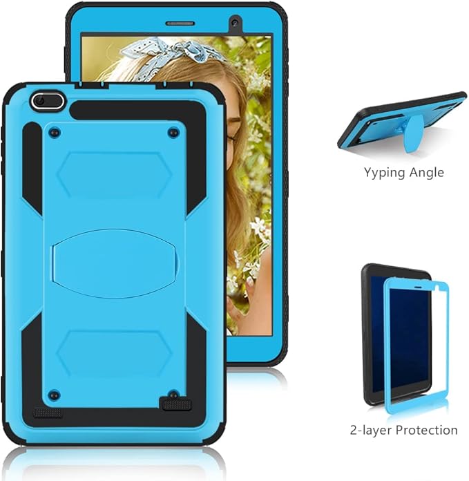 Mignova for NUU Tab 8 Tablet T0801L T0802L Gateway Tab 8 Case FOXXD T8 Sunshine T1 Elite Shockproof Rugged Hard Back Case + Tempered Glass Screen Protector Film for FANGOR F-863 (Blue/1 Pcs)