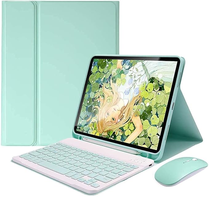 AnMengXinLing Keyboard Case for iPad 11th(A16)/iPad 10th Generation 2022 with Mouse Detachable Wireless Bluetooth Keyboard Pencil Holder Slim Leather Cover for iPad11/iPad10 Green