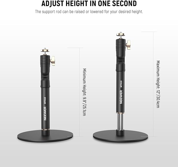 NEEWER Cell Phone Stand for Desk Adjustable Office Table Phone Holder Mount Compatible with iPhone Samsung for Video Recording Filming 360° Ball Head Foldable Arm Weighted Metal Base MT010