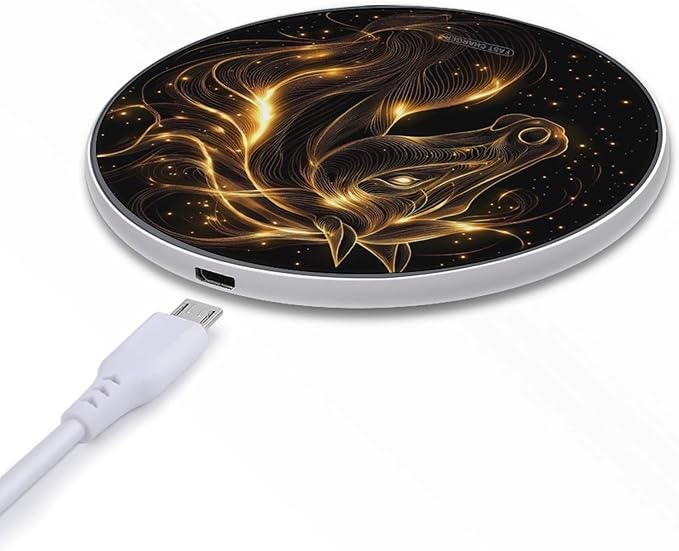 Glowing Golden Horse Head Phone Charger Magnetic Charging Pad Anti-Slip with USB Cable