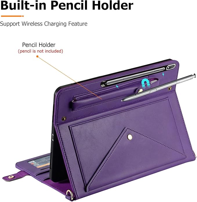 Dteck Galaxy Tab S10 Ultra CaseGalaxy Tab S9 Ultra 2023/S8 Ultra 2022 CaseBusiness PU Leather Folio Stand Protective Cover with S Pen Holder Card Slots Shoulder Hand Strap Wallet Bag CaseBlue