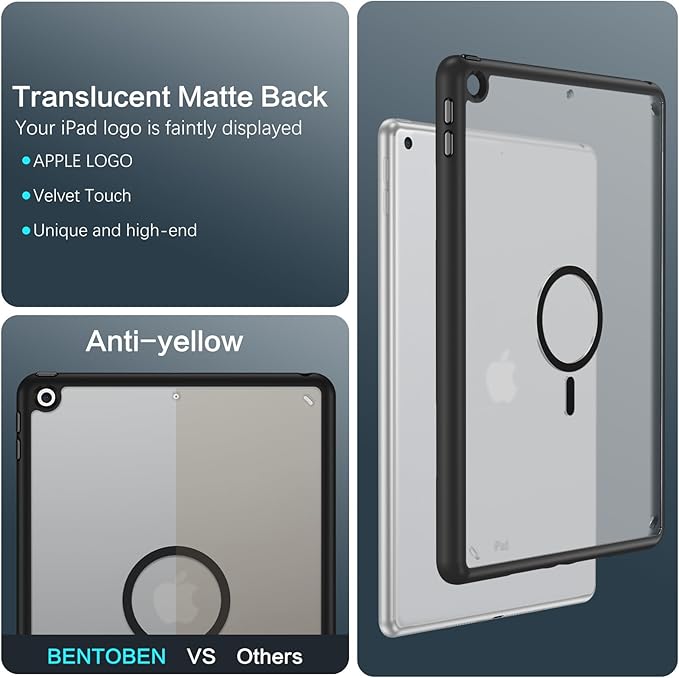 BENTOBEN for iPad 9th/8th/7th Generation Case for iPad 10.2 Case 2021/2020/2019 with Strong Magnetic Design Slim Thin Translucent Matte Shockproof Protective Girls Boys Kids Tablet Cover Black