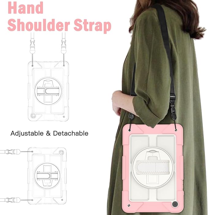 BMOUO for Samsung Galaxy Tab A9+/A9 Plus Case 11 2023 (SM-X210/X216/X218) Shockproof Galaxy Tab A9 Plus Case with Rotating Stand and Hand/Shoulder Strap Pink