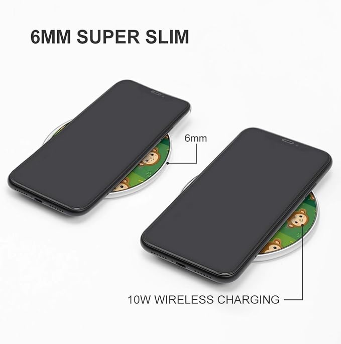 Monkey Banana Leaves Check Plaid Fast Portable Charger 10W Funny Graphic Phone Charging Pad with USB Cable